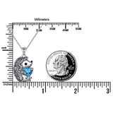 Sterling Silver CZ Heart Hedgehog Pendant Necklace