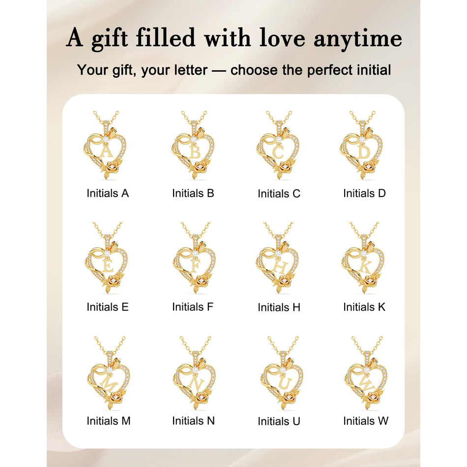 14K Gold Plated Initial Heart Pendant  Necklace Gift for Women Anniversary for Her