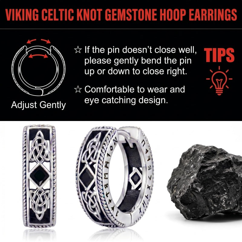 14K Gold Plated  Cubic Zircon Norse Viking Runes Hoop Earrings Viking Jewelry Gift for Men