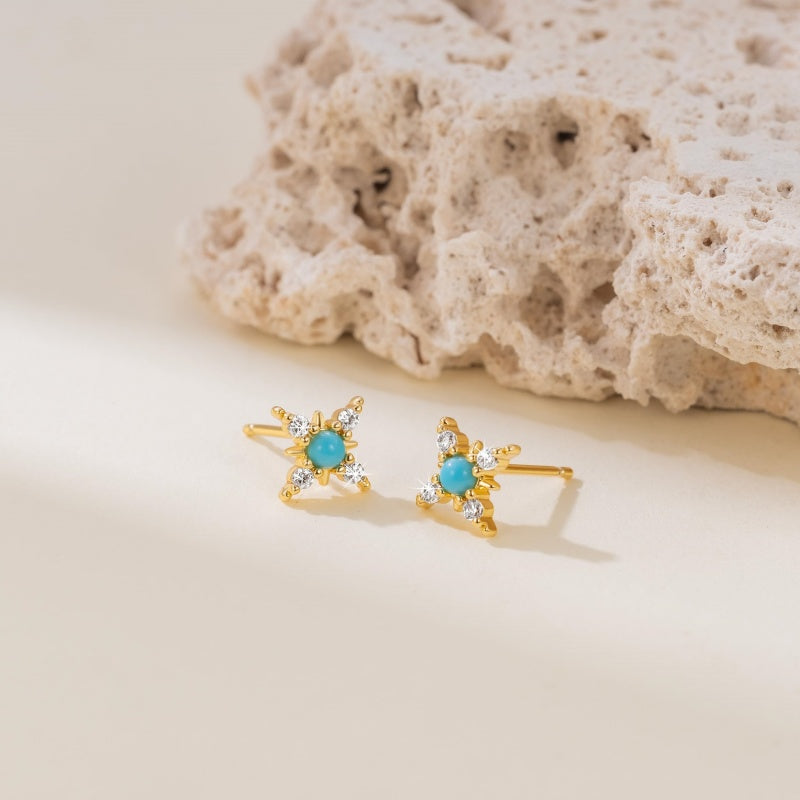 14K Gold Plated  Four-Pointed Star Stud Earrings for Women