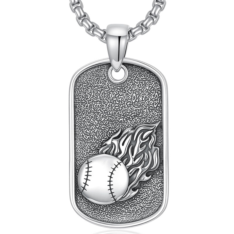 Sterling Silver Dog Tag Baseball Basketball Softball Soccer Pendant Necklace for Men