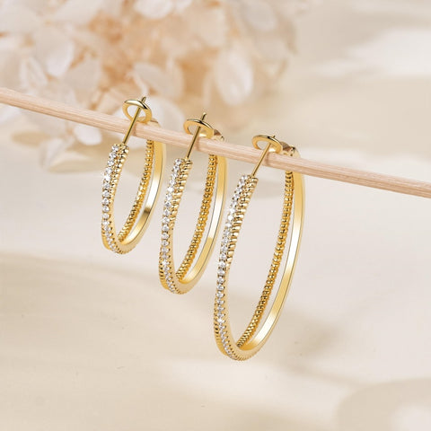 14K Gold Plated Cubic Zirconia Layered Dual-Hoop Earrings for Women