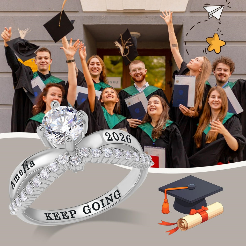 Copper Sterling Silver Personalized Birthstone High School College Class Ring Graduation Memorial Rings Gifts for Her