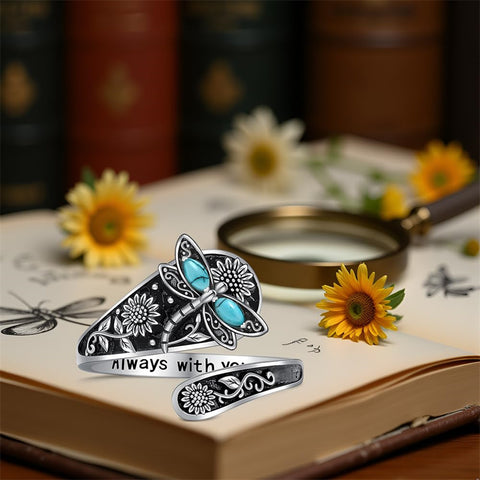 Sterling Silver Oxidized Dragonfly Butterfly Hummingbird Sea Turtle Anchor Cross Tree of Life Sunflower Spoon Ring