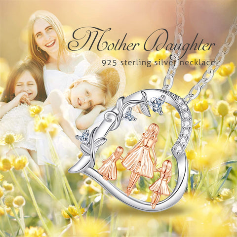 Sterling Silver Cubic Zirconia Mother Daughter Father Daughter Pendant Necklace
