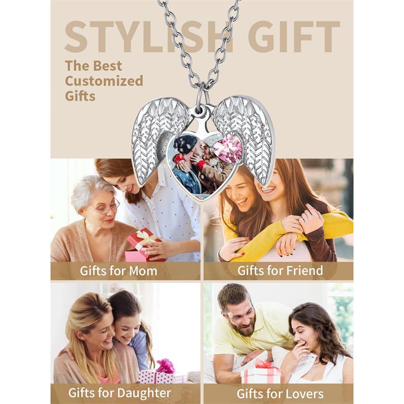 Copper Personalized Bitrthstone Photo Heart Pendant Necklace