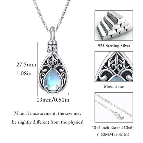 Sterling Silver TearDangle Moonstone Urn Necklace for Ashes