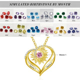 10K 14K 18K Gold Personalized Birthstone Engraved Heart Sunflower Pendant Necklace