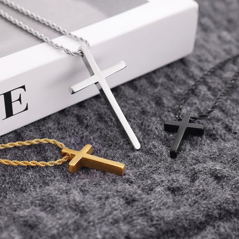 Sterling Silver Cross Pendant Necklace with Stainless Steel 2.5mm Rope Chain