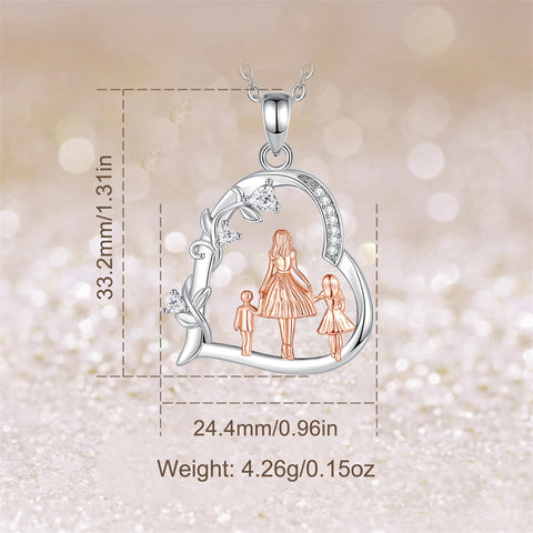 Sterling Silver Cubic Zirconia Mother Daughter Father Daughter Pendant Necklace