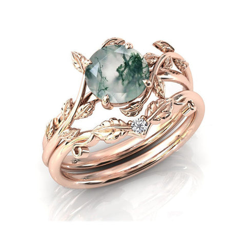 Sterling Silver Natural Moss Agate Blue Sandstone Opal Set Ring