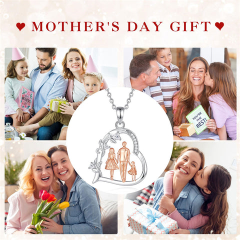 Sterling Silver Cubic Zirconia Mother Daughter Father Daughter Pendant Necklace