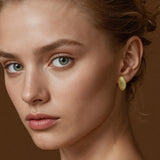 14K Gold Plated  Oval Shape with Mesh Pad Textured on the Surface Unique Hoops Earring for Women