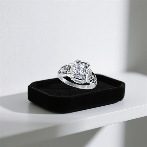 Sterling Silver Customized  Pattern  Engraved Class Ring for Men