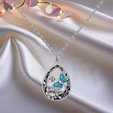Sterling Silver Turquoise Filigree Lotus Flower Dragonfly Pendant Necklace