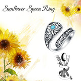 Sterling Silver Turquoise Vintage Adjustable Sunflower Dragonfly Butterfly Feather Tree of Life Spoon Ring