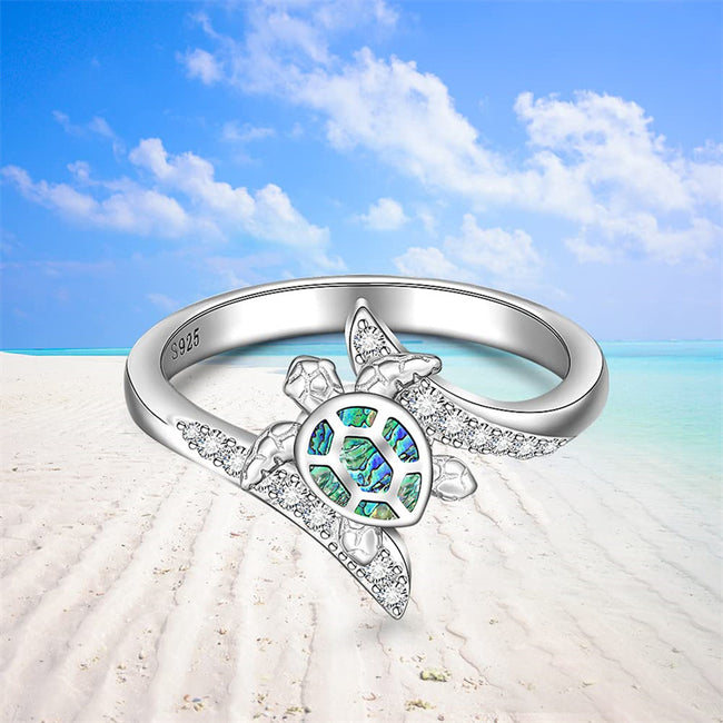 Turtle Ring Sea Turtle Abalone Shell Ocean Wave Rings for Women Sterli ...