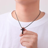 Sterling Silver Cross Pendant Necklace with Stainless Steel 2.5mm Rope Chain