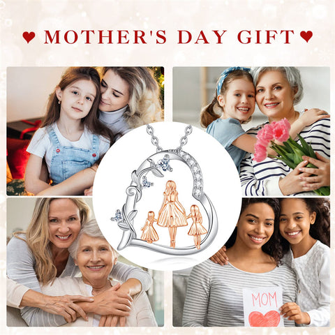 Sterling Silver Cubic Zirconia Mother Daughter Father Daughter Pendant Necklace