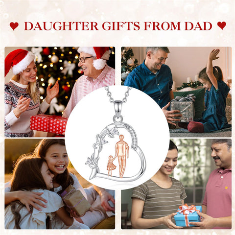 Sterling Silver Cubic Zirconia Mother Daughter Father Daughter Pendant Necklace