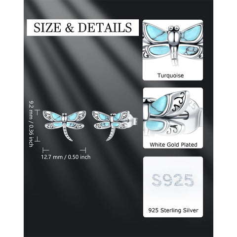 Sterling Silver White Turquoise Dragonfly Spoon Ring and Dragonfly Sunflower Stud Earrings
