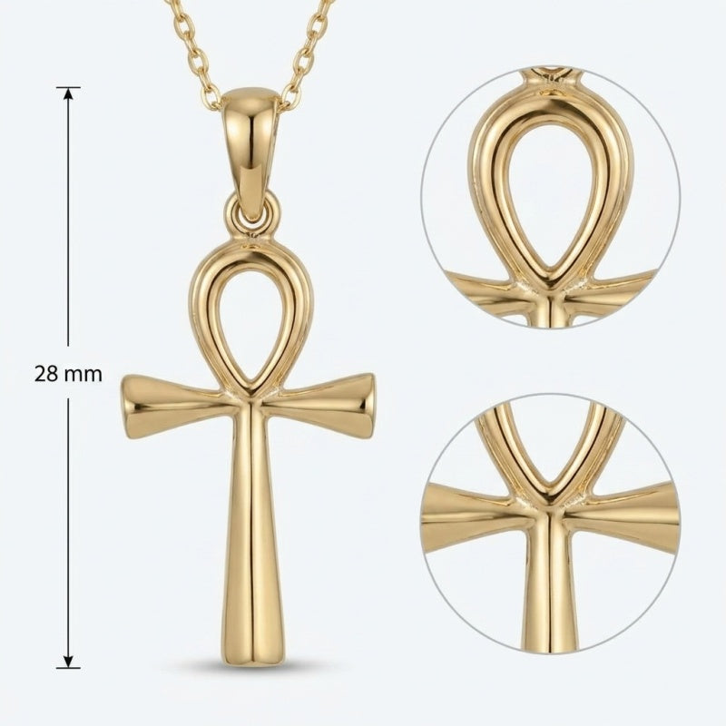 14K Gold Plated Coptic Ankh Cross Necklace for Women Faith Christian Gifts