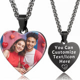 Stainless Steel Heart Personalized Photo Engraved Pendant Necklace