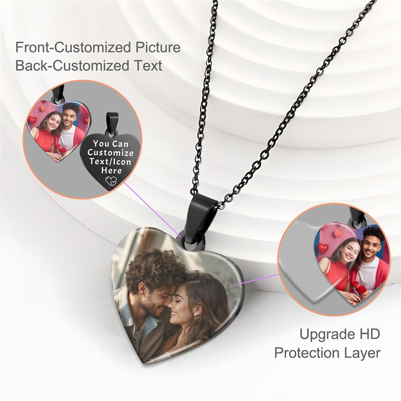 Stainless Steel Heart Personalized Photo Engraved Pendant Necklace