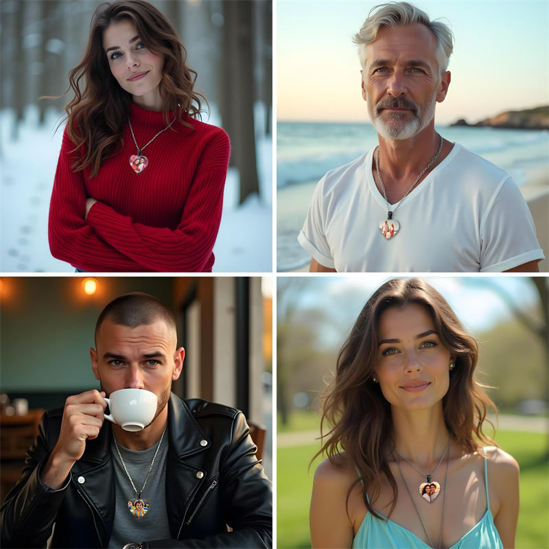 Stainless Steel Heart Personalized Photo Engraved Pendant Necklace