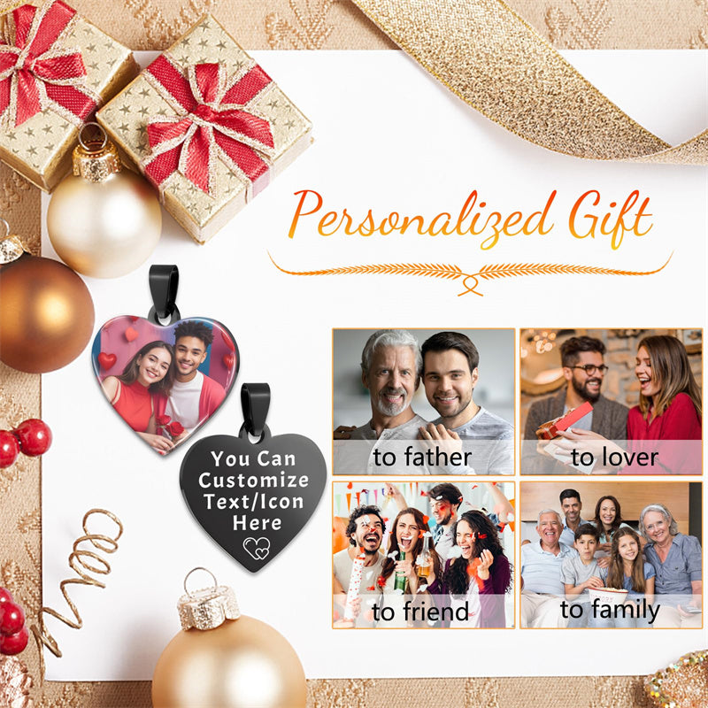 Stainless Steel Heart Personalized Photo Engraved Pendant Necklace