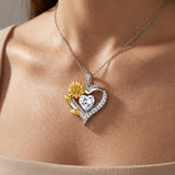 Sterling Sliver Birthstone Love Heart & Sunflower Pendant Necklace Engraved With You Are My Sunshine