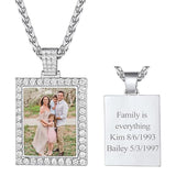 Copper Cubic Zirconia Square Personalized Photo Engraved Pendant Necklace