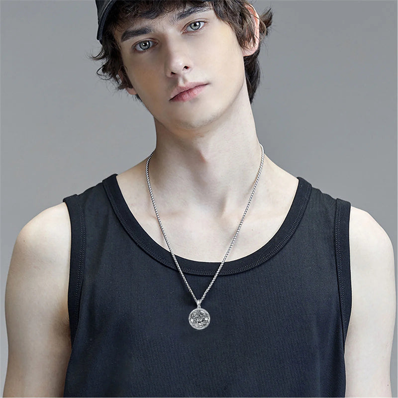 Sterling Silver Round Saint Christopher Pendant Necklace with Engraved ...