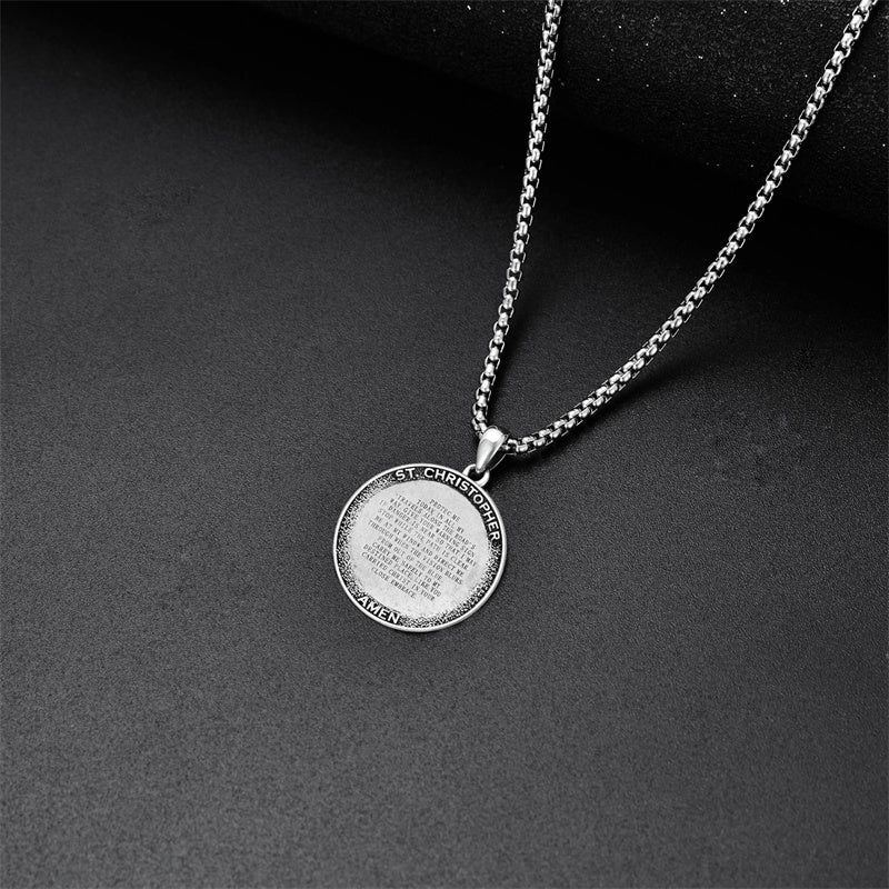 Sterling Silver Round Saint Christopher Pendant Necklace with Engraved ...