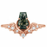 Sterling Silver 10K 14K  18K Gold Personalized Engraved Moss Agate Gothic Promise Wedding Engagement Black Ring Set