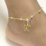 Filigree Turtle Anklet /Bracelet Sterling Silver Beaded Sea Turtle Charm Anklet/Bracelet Optional Birthstone