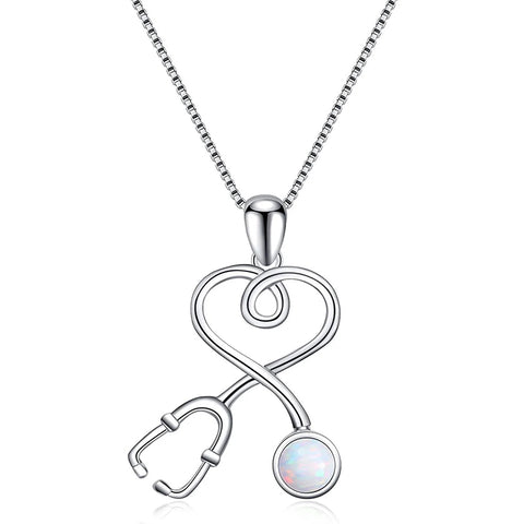 Sterling Silver Stethoscope Necklace Doctor Nurse Medical Jewelry Medical Student RN Registered Nurse Gifts for Women