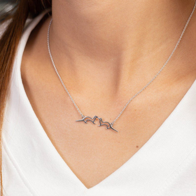 Kissing Sea Otters Necklace Lover Otter Necklace Sterling Silver Sea Otter Pendant His and Her Jewelry Animal Necklace