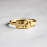 14K Gold Personalized Birth Flower Ring Gift Ring