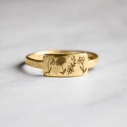 14K Gold Personalized Birth Flower Ring
