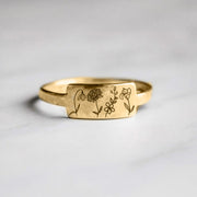 14K Gold Personalized Birth Flower Ring Gift Ring Christmas Gift