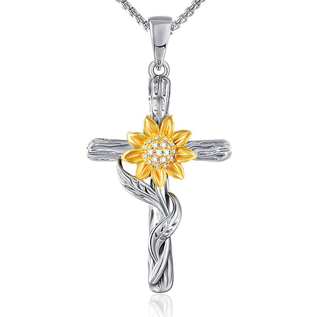 Sunflower Cross Pendant Necklace, You Are My Sunshine Necklace for Women, Mom, Daughter