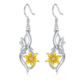 Hummingbird Earrings 925 Sterling Silver Daisy Flower Dangle Drop Infinity Earrings Birthstones Jewelry for Women