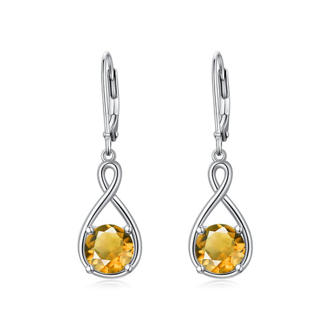 Dangle Drop Infinity Earrings 925 Sterling Silver Leverback Birstone Earrings 18K White Gold Jewelry for Women Girls