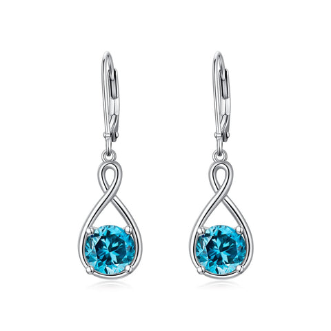 Dangle Drop Infinity Earrings 925 Sterling Silver Leverback Birstone Earrings 18K White Gold Jewelry for Women Girls