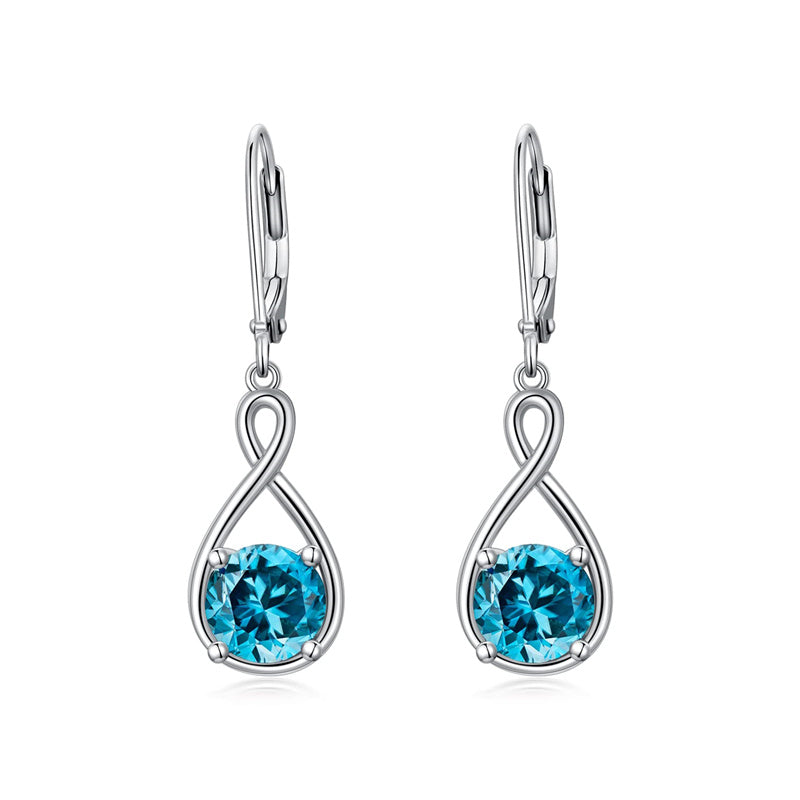 Dangle Drop Infinity Earrings 925 Sterling Silver Leverback Birstone Earrings 18K White Gold Jewelry for Women Girls
