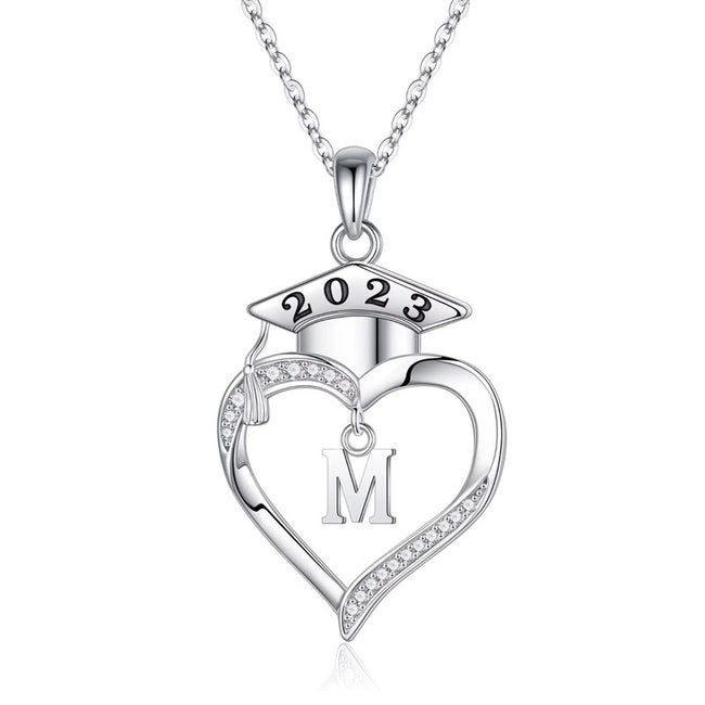 925 Sterling Silver Heart Initial Letter Necklace Class of 2023 Gifts High School Senior College Graduation Gifts