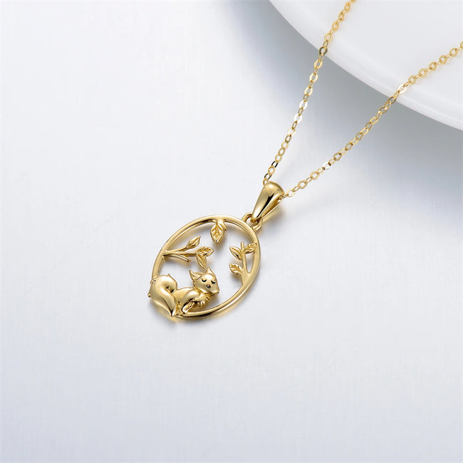 14K Gold Fox Necklace Animal Necklace Gift Necklace