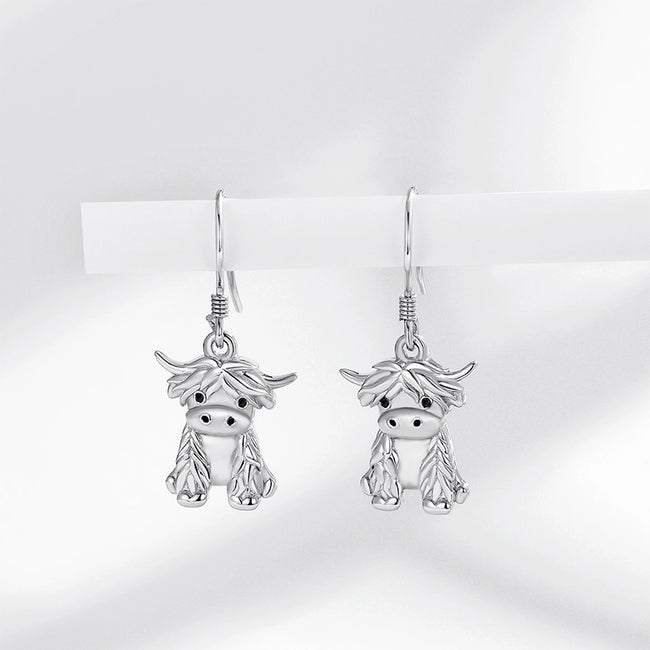 Highland Cow Dangle Earrings 925 Sterling Sliver Cow Drop Earrings Highland Cow Jewelry Gifts for Women Girls