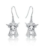 Highland Cow Dangle Earrings 925 Sterling Sliver Cow Drop Earrings Highland Cow Jewelry Gifts for Women Girls
